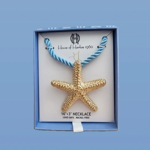 NWT ⚜️🩵⚜️ House of Harlow 1960 Gorgeous Golden tone Star Pendant Cord Necklace - Picture 1 of 11